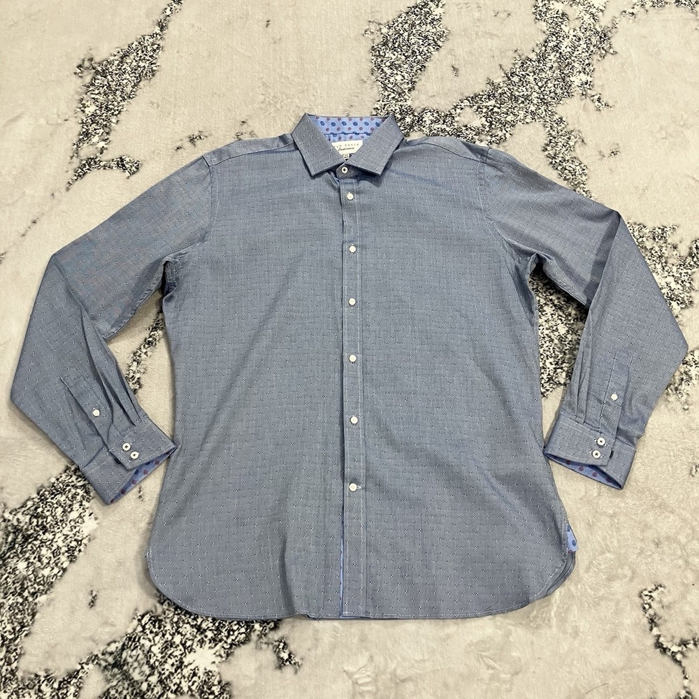 Ted Baker‎ Endurance Blue Micro Dot Dress Shirt Mens 16.5 36/37 Contrast Paisley